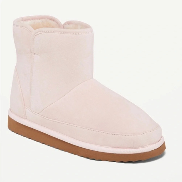 OLD NAVY‎ Cozy Faux Suede Faux Fur Lined Ankle Booties in Pink Bamboo - Picture 1 of 9